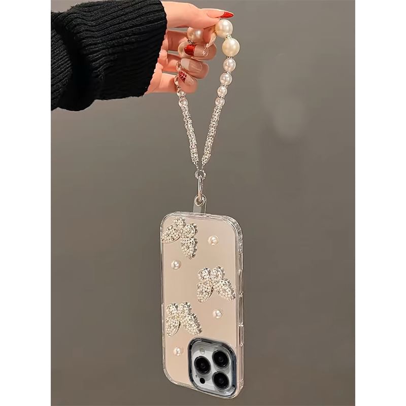 Case Strap Set Phone Mirrored Butterfly / Faux Pearl