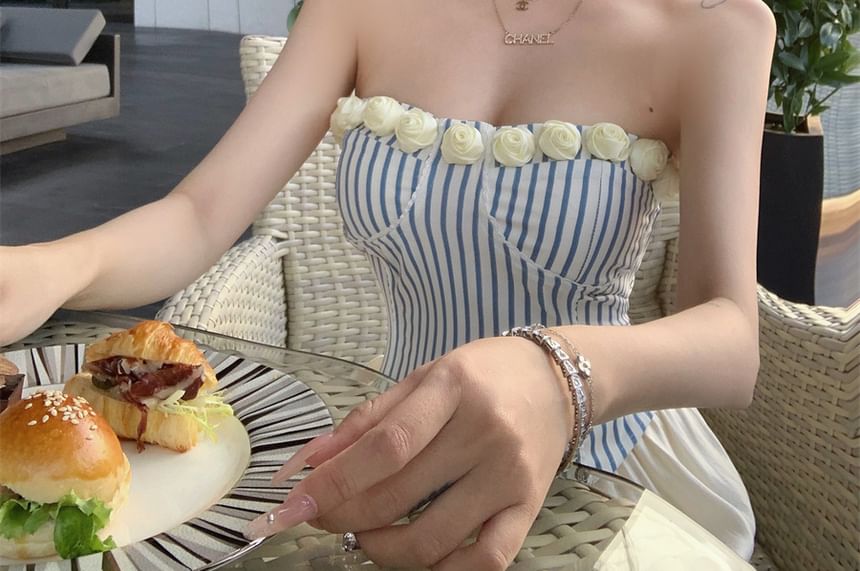 Floral Striped Detail Top Tube