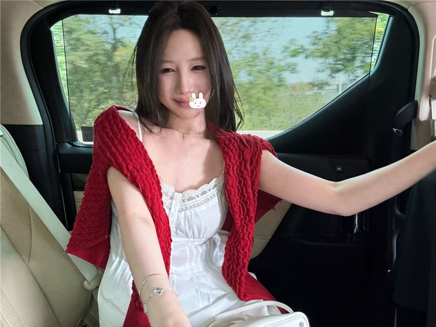 Pintuck Lace / Top Plain Panel Cardigan Camisole