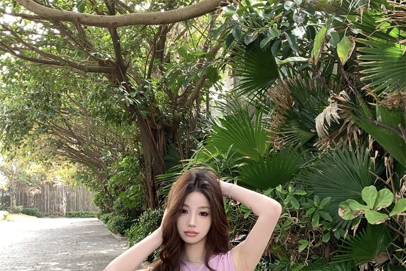 Plain Ruched Bodysuit Panel Sleeveless Top