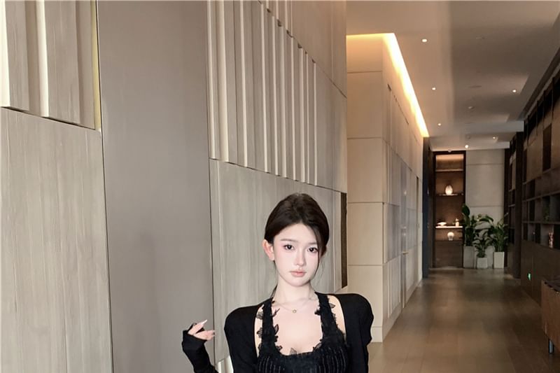 Lace Neck High / Maxi Pinstriped Scoop Plaid Tie-Up Plain Waist Panel Pencil Skirt Top Tank Cardigan