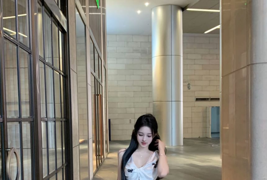 Top Rise Cami Pencil Skirt Maxi High Plain Floral Print V-Neck / Slit