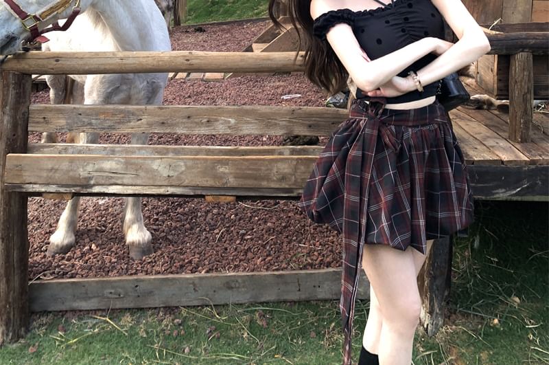 Rise Frill Balloon Plaid / High Mini Cami Top Dotted A-Line Skirt