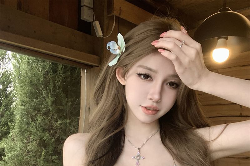 Tube Applique Ruched Panel Lace Floral Mesh Crop Trim Top