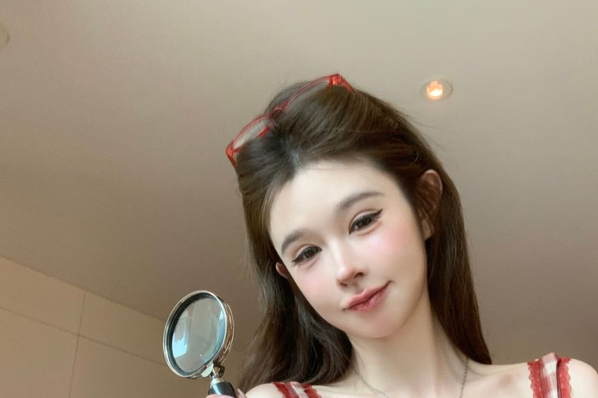 Plaid V-Neck Bow Cami Top Crop