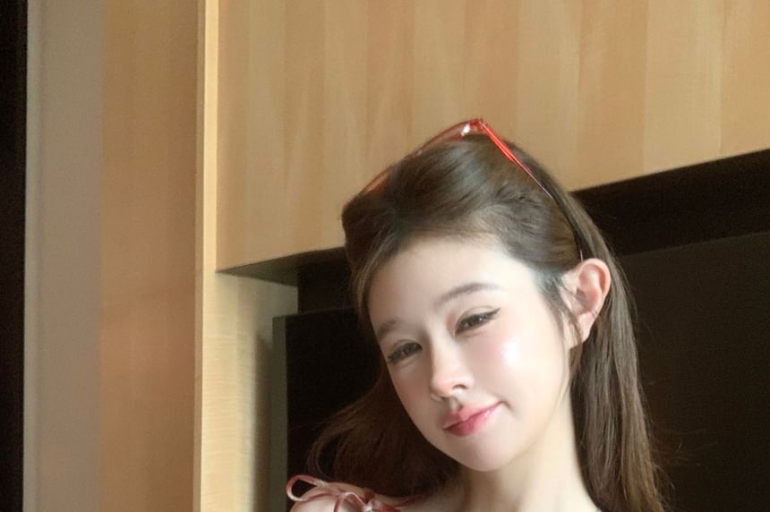 Plaid V-Neck Bow Cami Top Crop