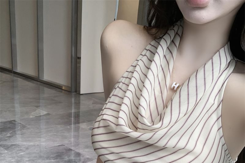 Neck Top Cowl Halter Striped