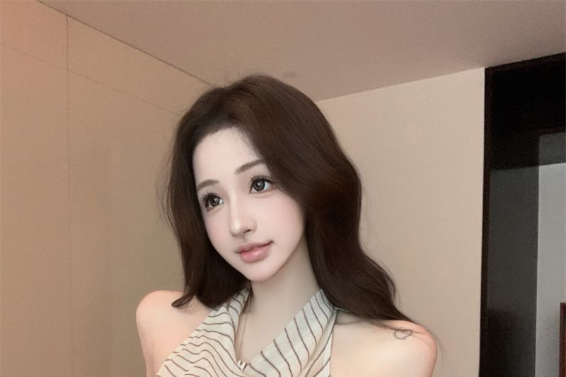 Neck Top Cowl Halter Striped