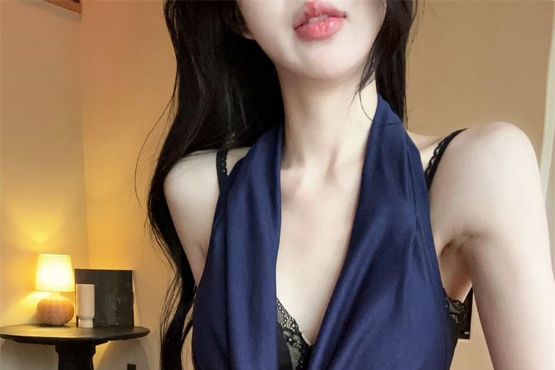 Camisole Halter Lace V-Neck Panel / Neck Cowl Plain Top