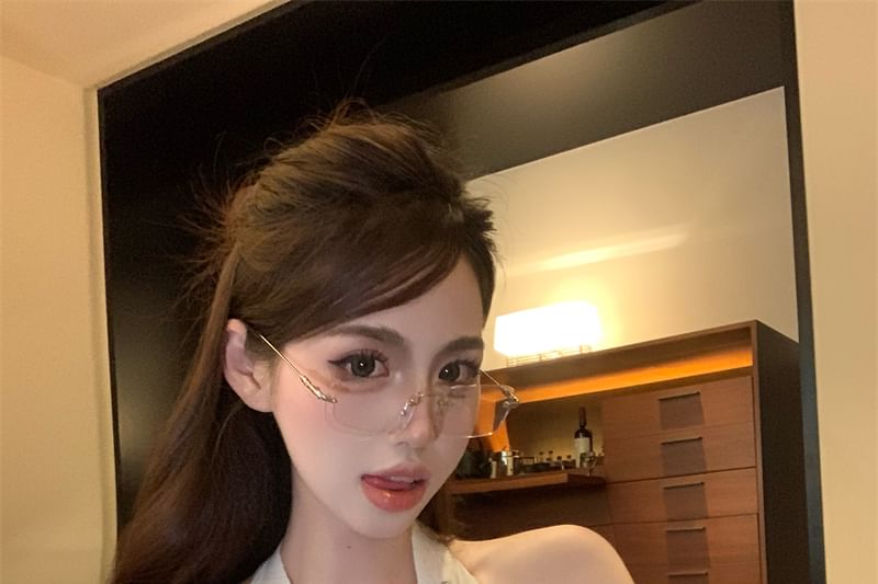 Rhinestone Plain Halter Top V-Neck