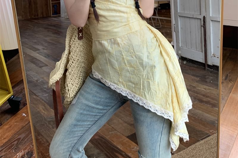 Trim Patterned Asymmetrical Print Camisole Top Lace