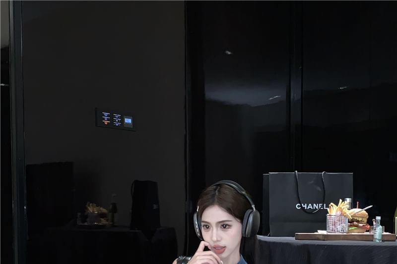 Collared Skirt Mini Button Crop High / Vest Pencil Washed Waist Denim