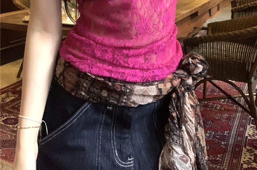 Lace Camisole Bow Plain V-Neck Top