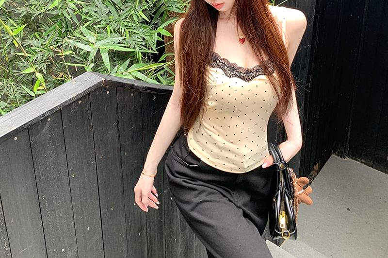 Lace Top Camisole Panel Dotted