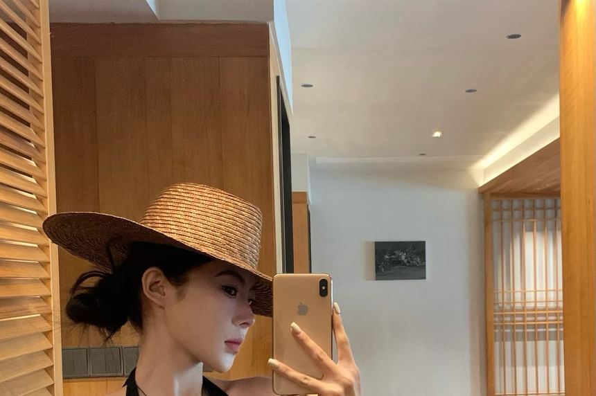 Lace High / Leg Pants Wide Halter Top Waist Plain