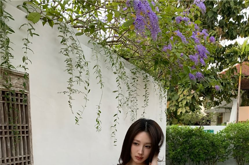 Henley Top Cami Plain Crop Trim Lace