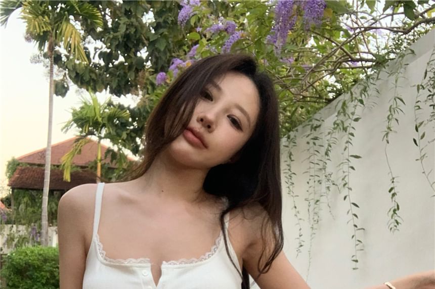 Henley Top Cami Plain Crop Trim Lace