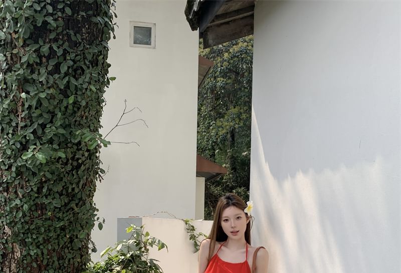 High Maxi Rise Halter Mesh Plain Dress A-Line Mini / Tiered Skirt