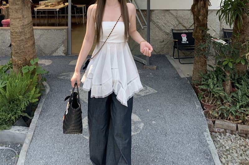 Ruffle Top Trim Plain Lace Tube