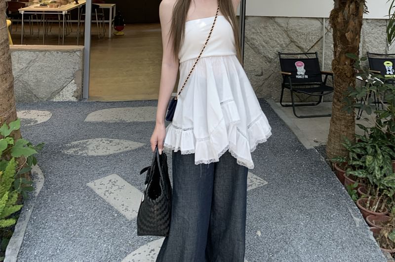Ruffle Top Trim Plain Lace Tube
