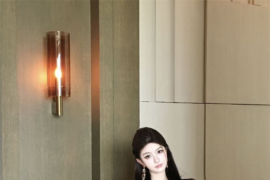 Plain Long Sleeve V-Neck Blouse Crop Wrap