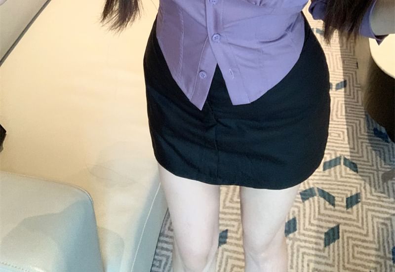 Plain Shirt Collared 3/4 Sleeve