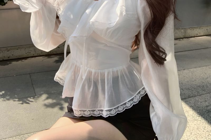 Front Ruffle / Blouse Sleeve Tie Lace Skirt Mini Pencil Long V-Neck Plain Trim