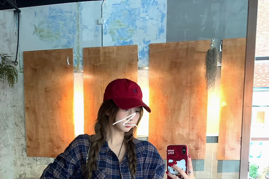 Sleeve Plaid Shirt Long Tie-Up Collared