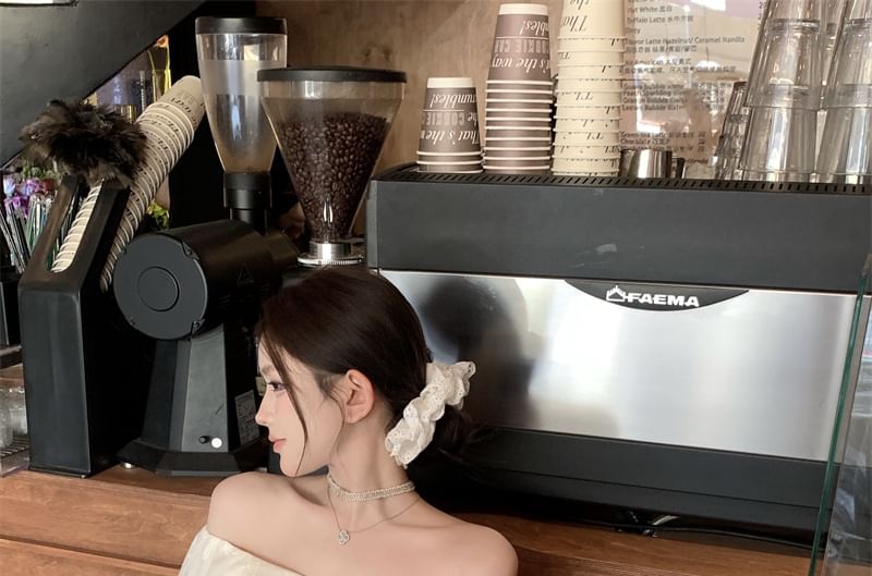 Shoulder Off Sleeve Ruffle Short Blouse Plain