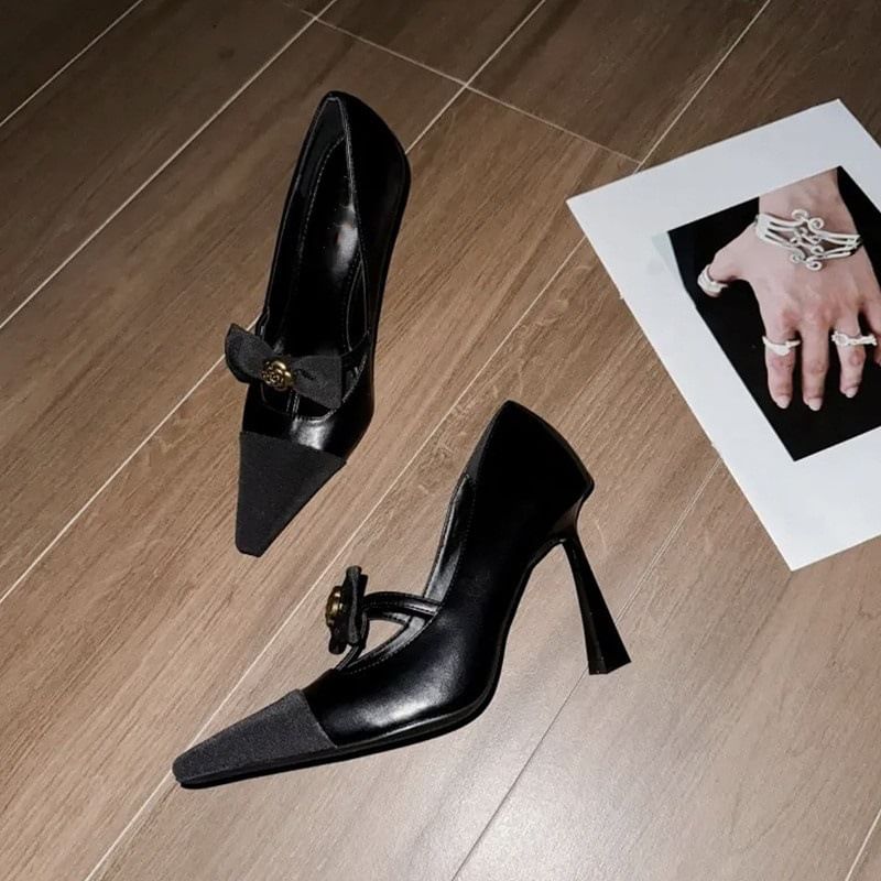 Bow Pointed Accent Pumps High Heel