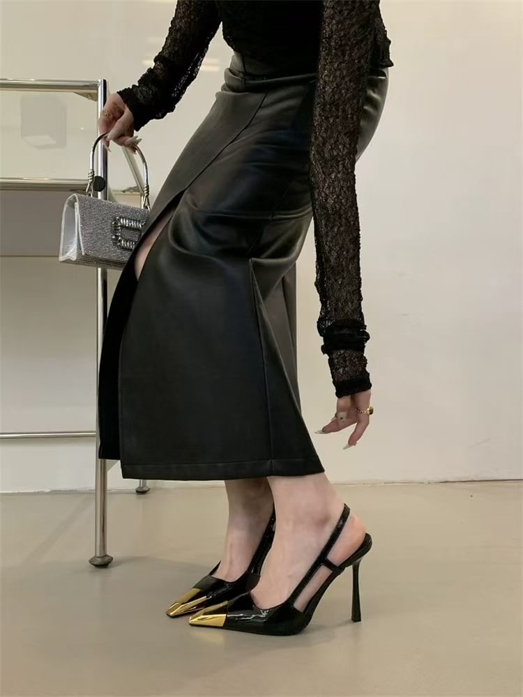 Metallic Heel Pumps Cap High Pointed