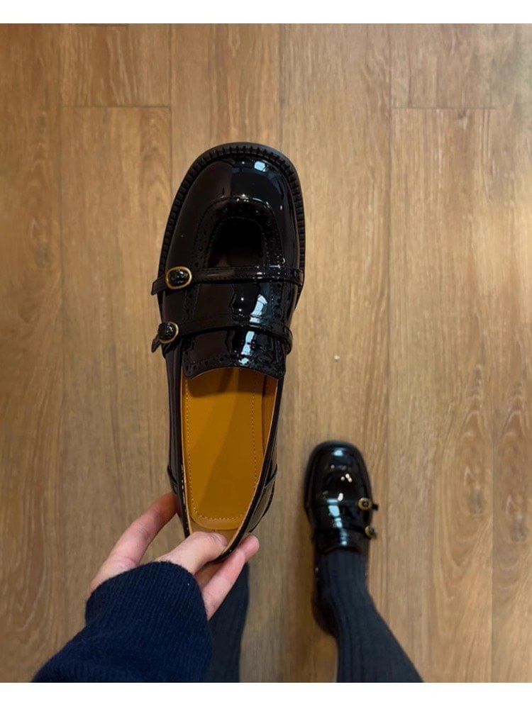 Leather Heel Loafers Faux Low