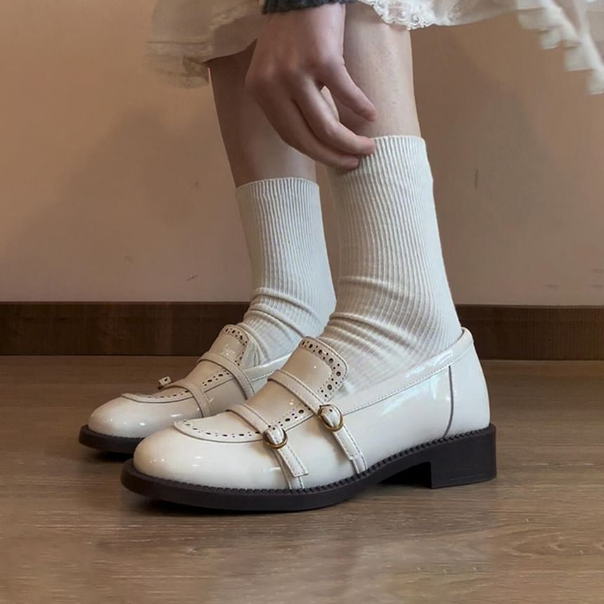 Leather Heel Loafers Faux Low