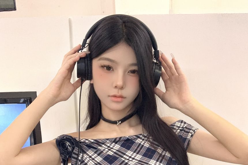 Sleeve Plaid Shoulder Top Off Short