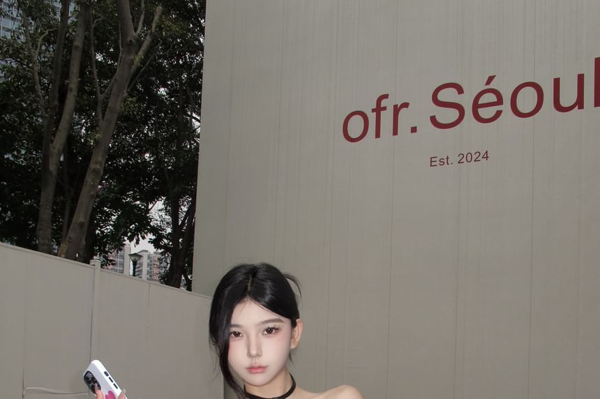 Sleeve Plaid Shoulder Top Off Short