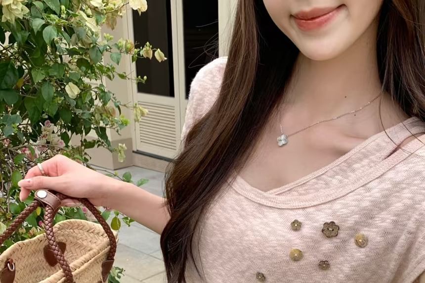 + Cold Set: Short Top Plain Sleeve Belt Cord Button Shoulder