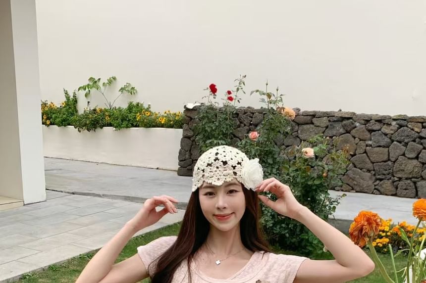 + Cold Set: Short Top Plain Sleeve Belt Cord Button Shoulder