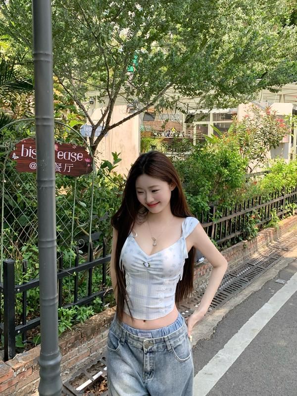 Bow V-Neck Print Panel Top Camisole Floral