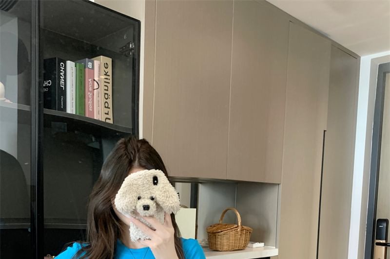 T-Shirt Rhinestone Short Plain Sleeve Neck Round