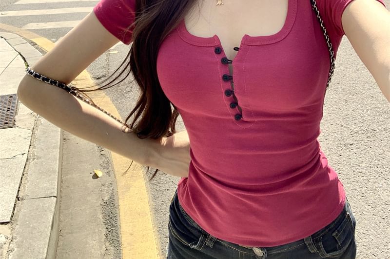 Henley Tee Plain Sleeve Short