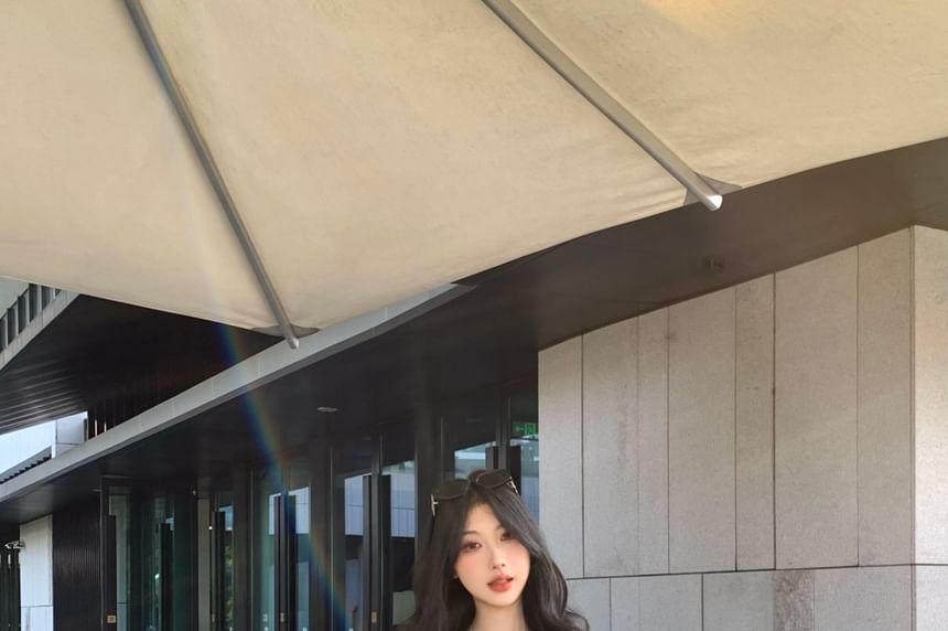 Set: Plain Long-Sleeve Mini Skirt Crop + T-Shirt