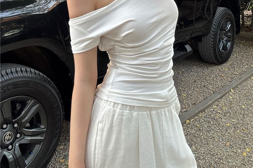 Plain Off Cutout Shoulder Top