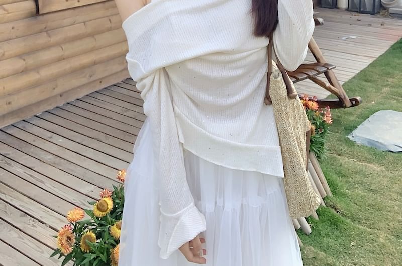 High Mock Maxi Rise Skirt A-Line Two-Piece Top Long-Sleeve Plain /