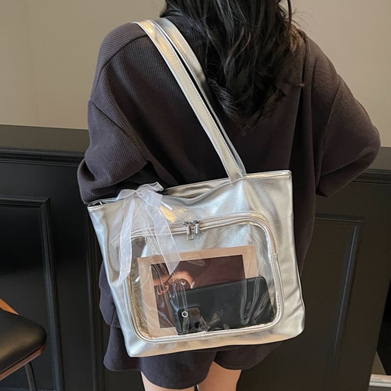 Bag Plain Leather Faux Tote Panel PVC