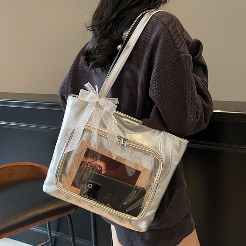 Bag Plain Leather Faux Tote Panel PVC