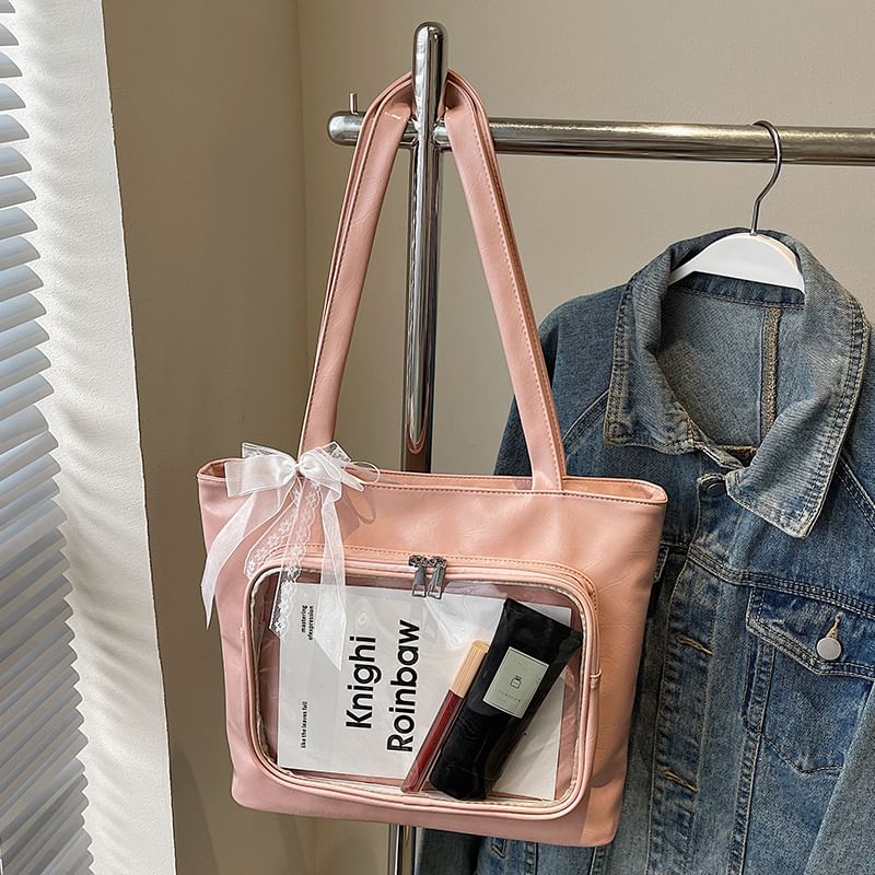 Bag Plain Leather Faux Tote Panel PVC