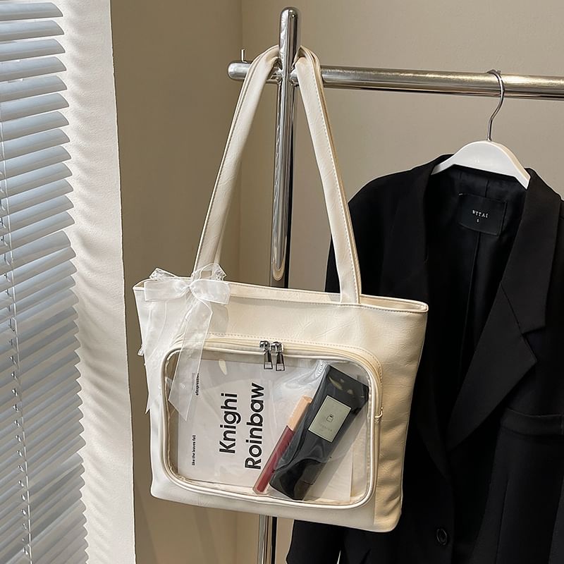 Bag Plain Leather Faux Tote Panel PVC