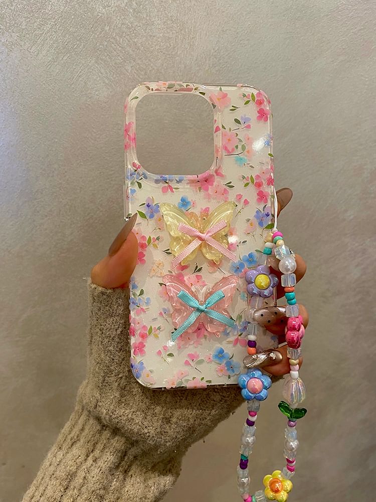 Set Adhesive Case Floral Phone Ribbon / Decoration Strap