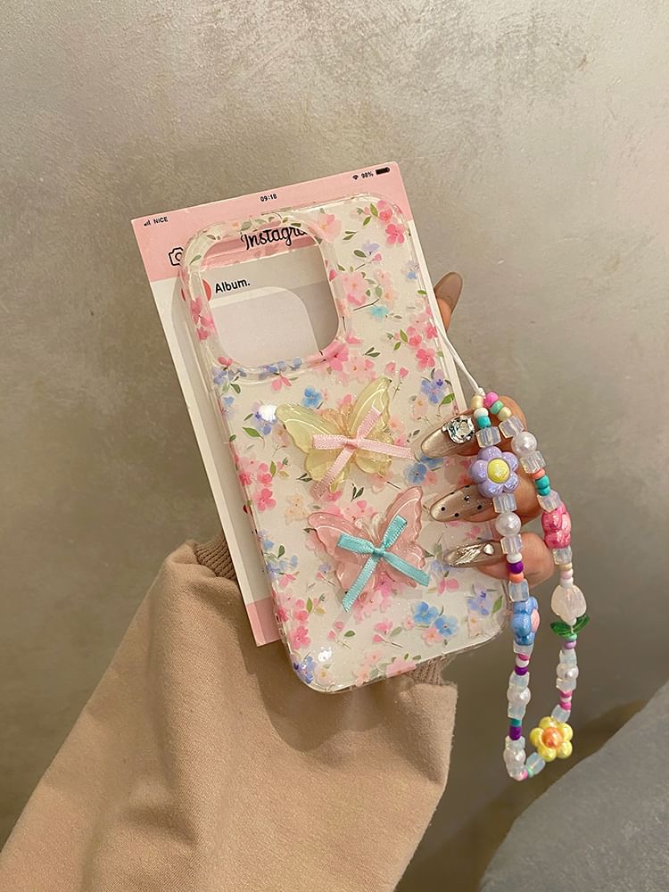 Set Adhesive Case Floral Phone Ribbon / Decoration Strap