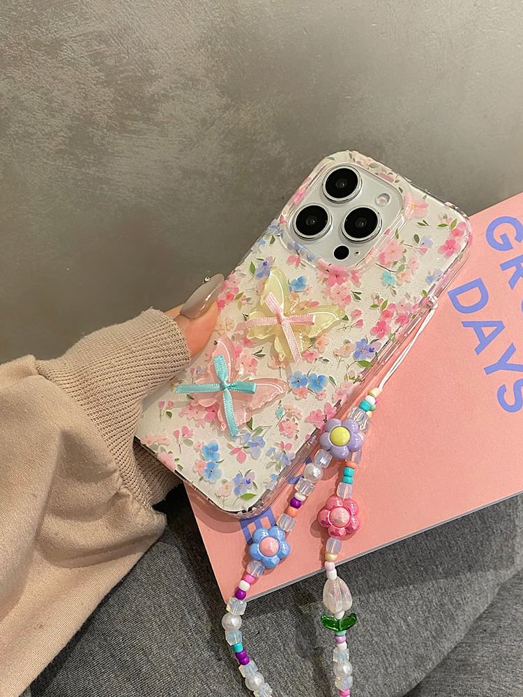 Set Adhesive Case Floral Phone Ribbon / Decoration Strap